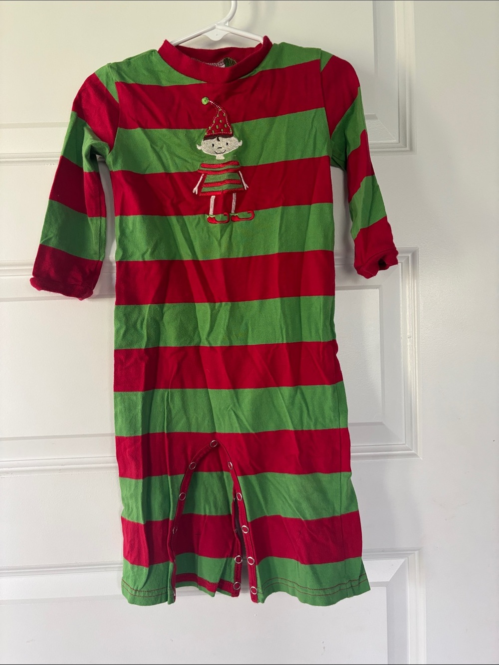 Petit frere Red and Green Striped Elf Romper